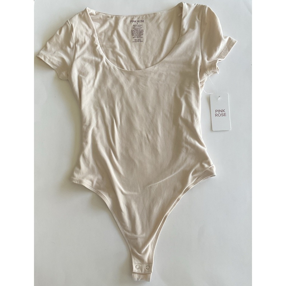 Pink Rose Ivory Vanilla Thong Body Suit Small Super Soft New